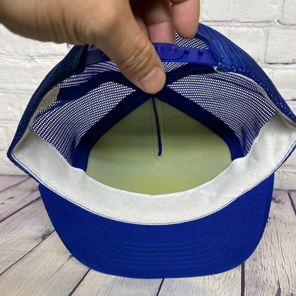 Vintage Trucker Hat Mesh Cap Snapback Blue KANNACHIE Enterprises Patch Logo 80s - Picture 7 of 8